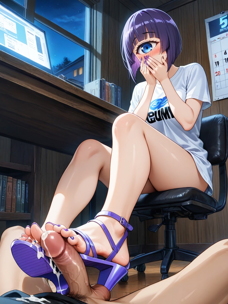 Beige Pointed Toe High Heeled Sandals Fuzzy, Footjob, Male Masturbating Hentai AI Porn