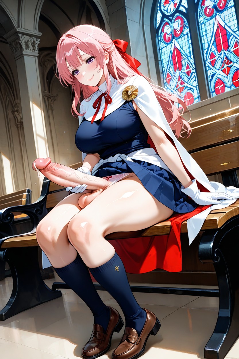 Smile, Beautiful Shiny Pink Hair, Visible Thighs Hentai AI Porn
