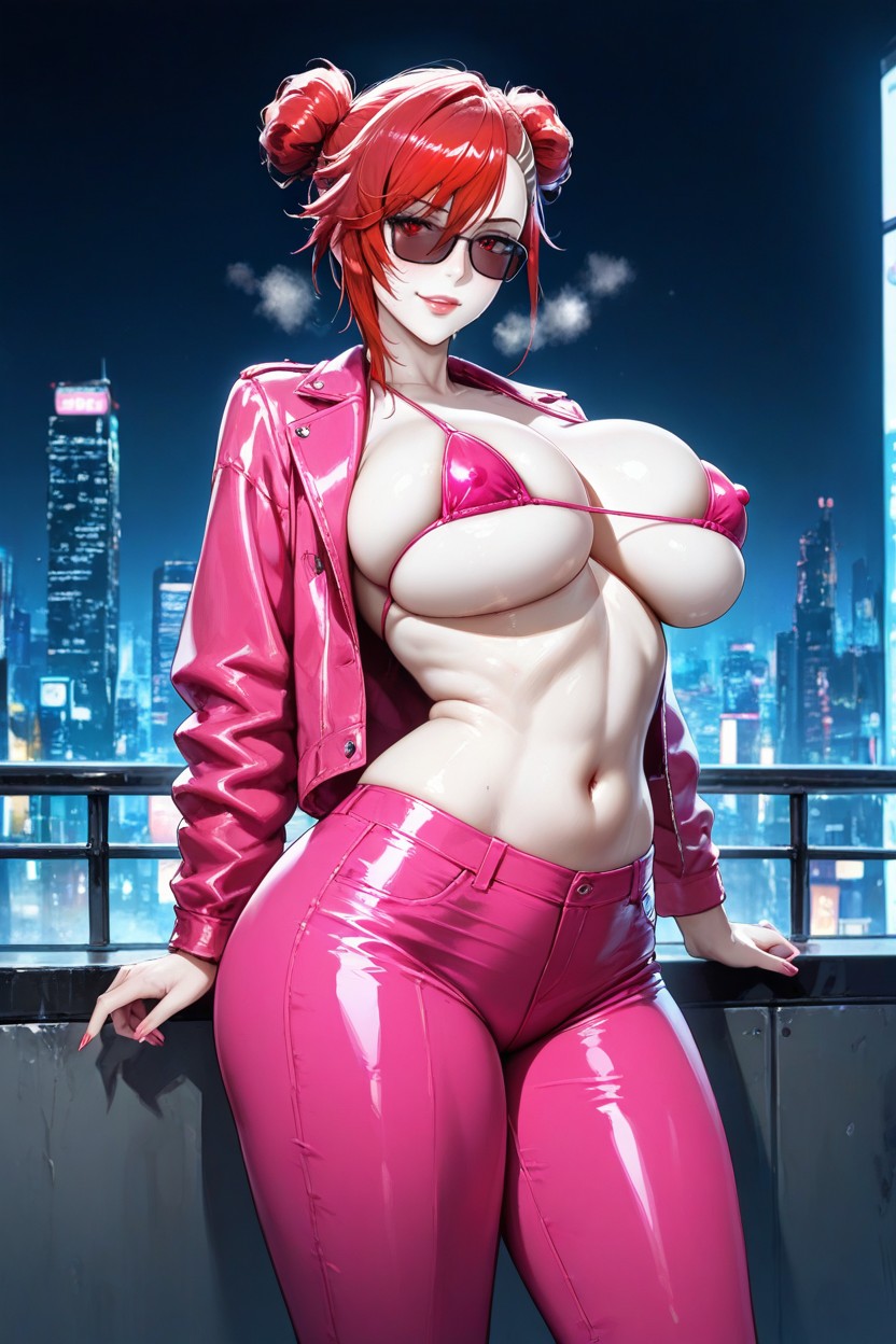 Pink Pants, Pelo Rojo, Gafas De Sol Hentai IA