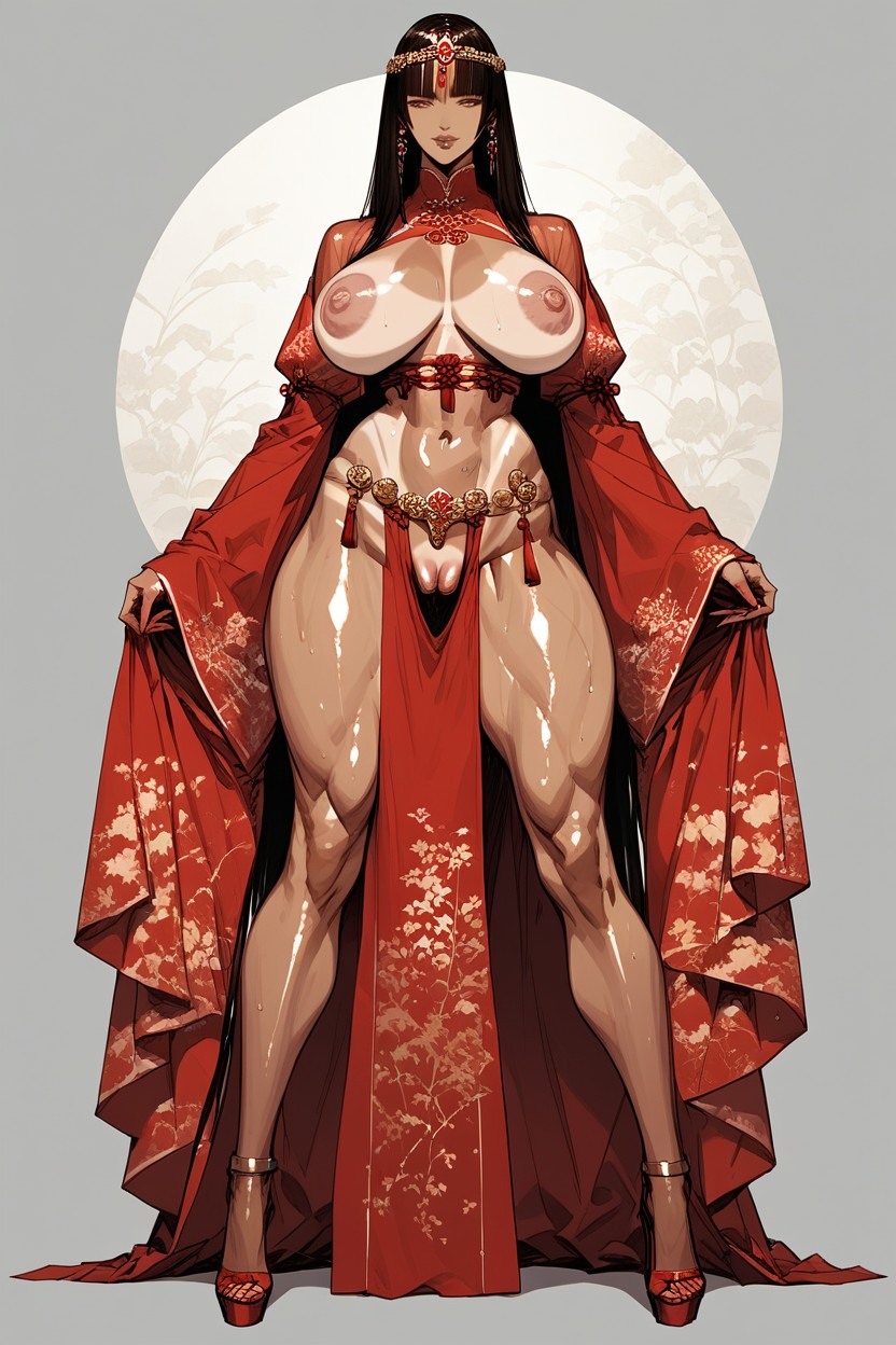 Radiant Staff, Red Embroidery Hanfu, Long Length Hentai AI Porn