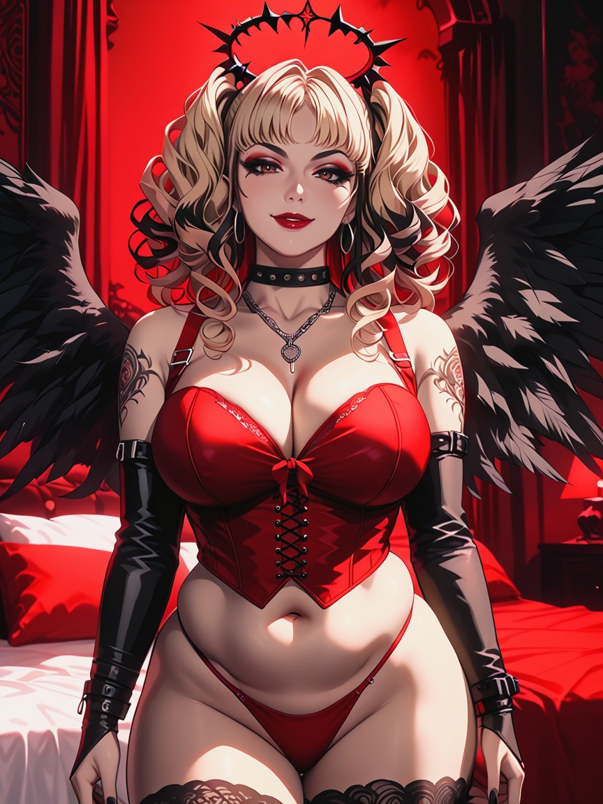 Black Arm Sleeves, Heavy Red Eyeshadow, 1 Person Hentai AI Porn