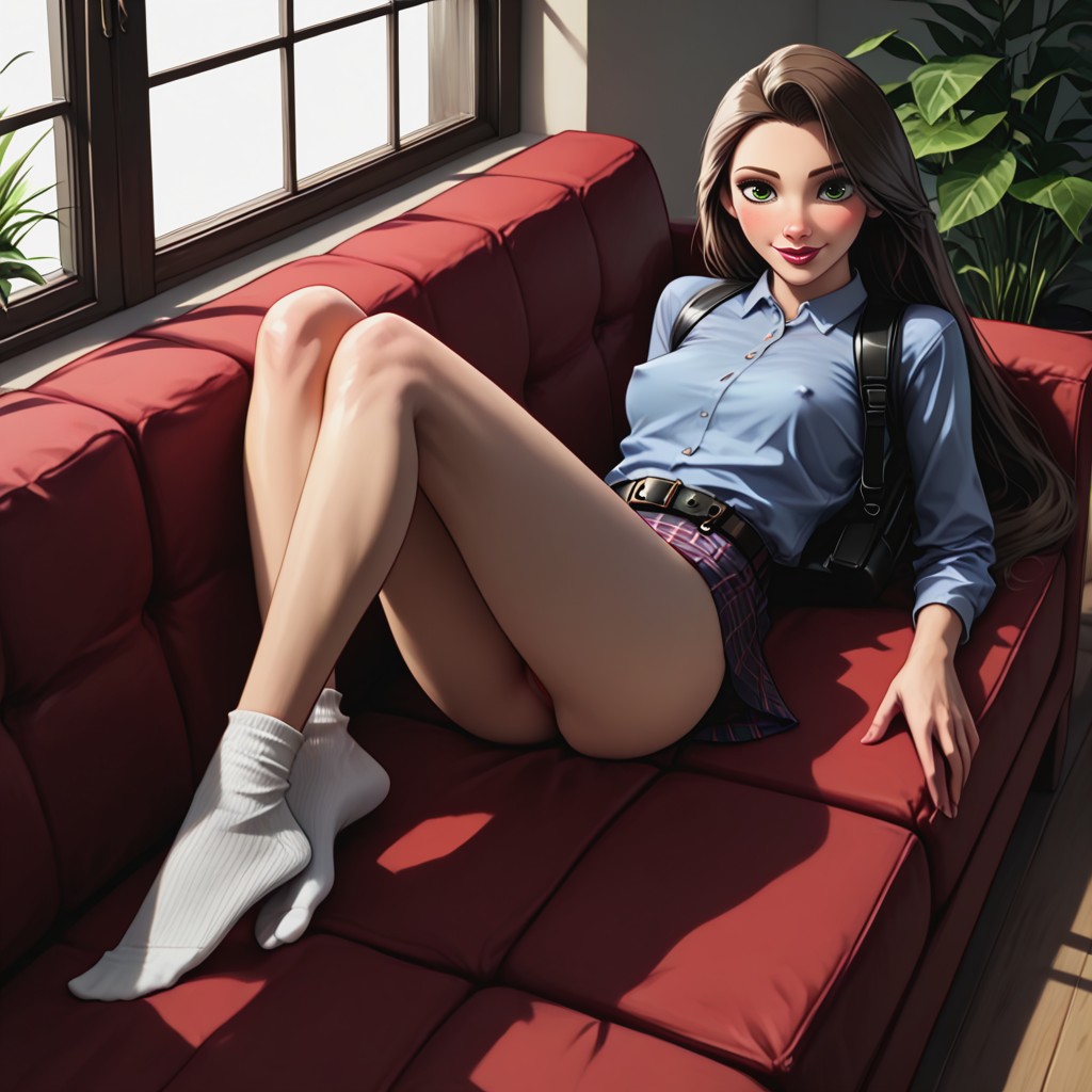 Smile, Living Room, Plaid Upskirt Hentai AI Porn