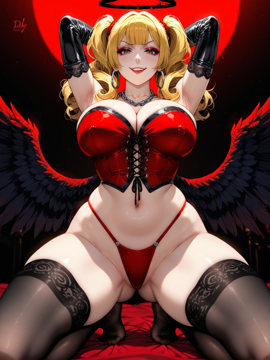 Red Thong, Dark Lighting, High Curly Twintails Hentai IA