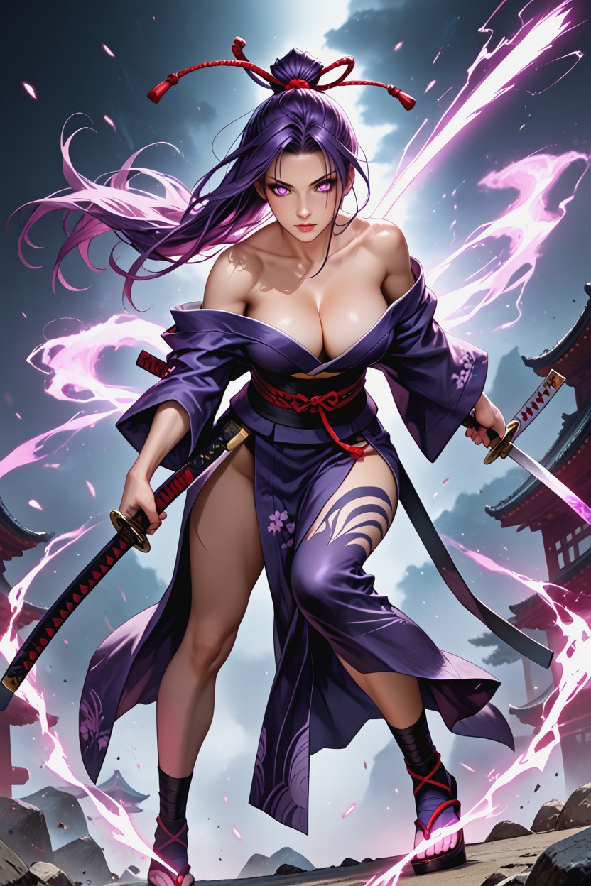 Long Dark Purple Hair, Epic Comic Book Realism Natural Anatomy, Highly Detailed Hentai IA