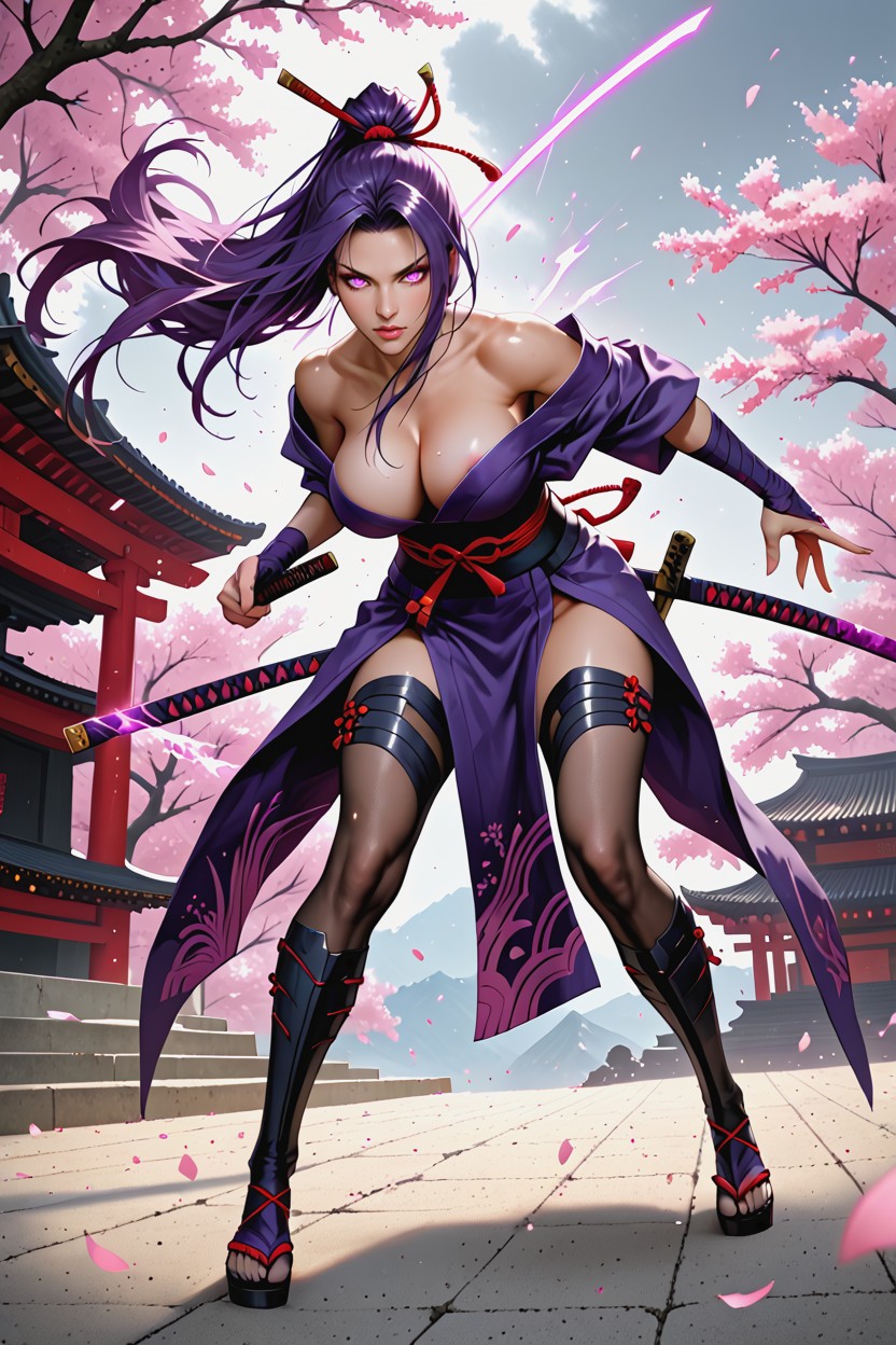 Realistic Proportions, Intense Violet Eyes, Bending Over Hentai AI Porn