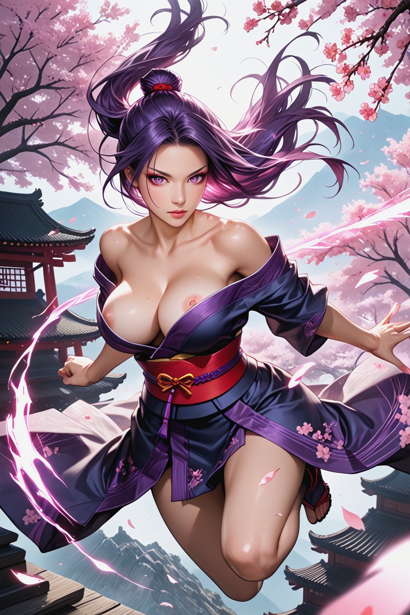 Cherry Blossom Sakura, Energy Particles Flying, Detailed Hair Hentai IA