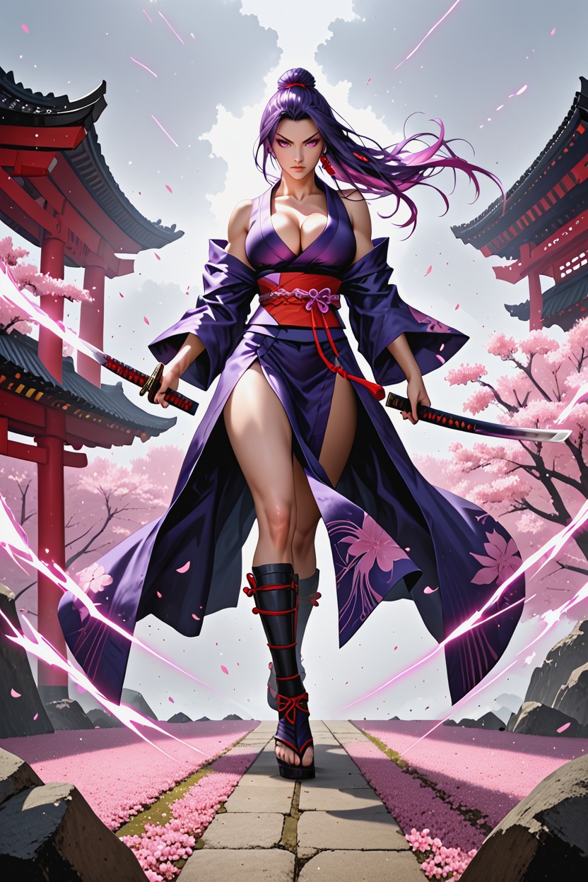 Leaping Forward While Delivering A Powerful Diagonal Slash, Bare Arms Extreme Dynamic Action, Soft Shadows Hentai AI Porn
