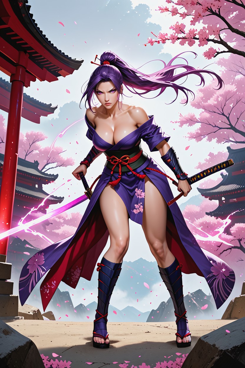 Armored Skirt Panels Flying, Body Fully Twisted In Motion Katana Glowing With Pink Psionic Energy, Delgada Hentai IA