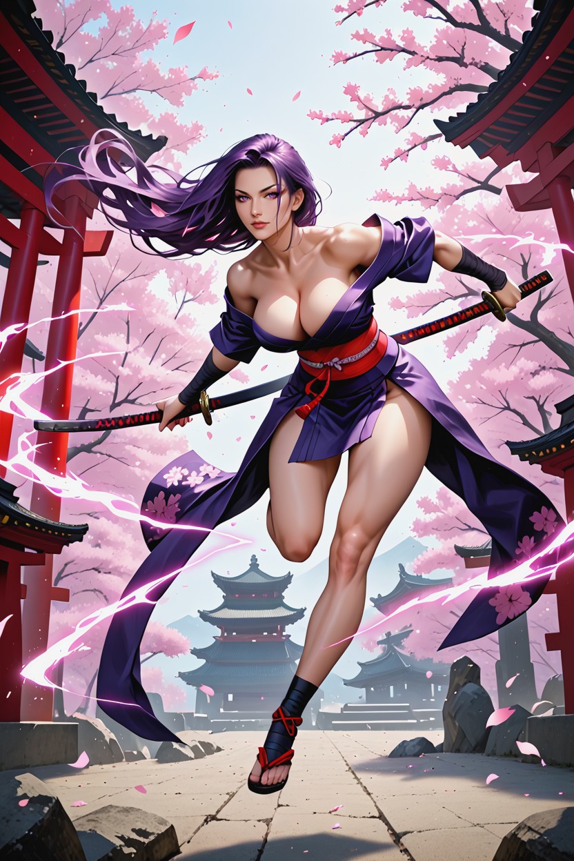 Pink Flower Petals Flying Natural Anatomy, Detailed Face, Bare Arms Extreme Dynamic Action Hentai IA