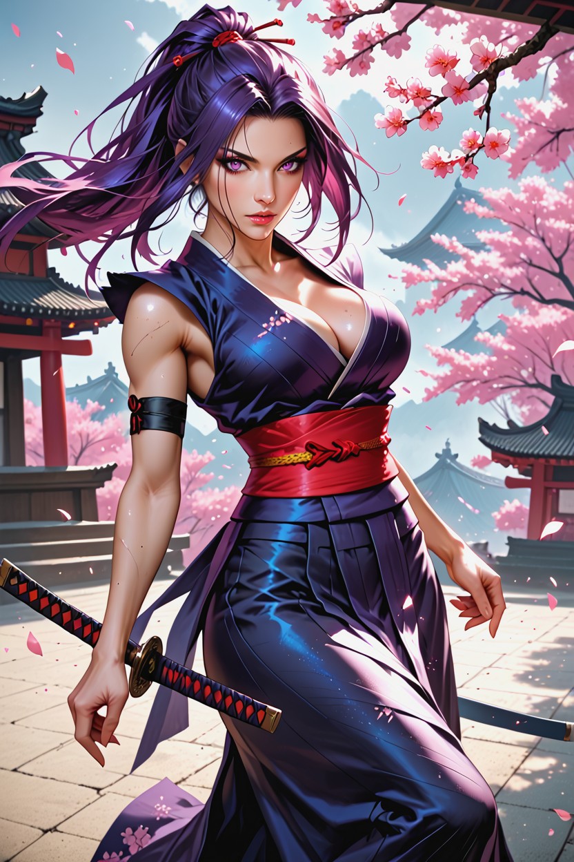 Intense Violet Eyes, Detailed Body, Cleavage Hentai AI Porn