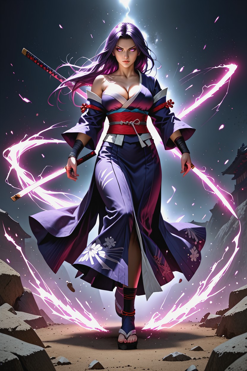 Detailed Eyes, Detailed Body, Bright Pink-purple Psychic Blade Aura Hentai IA