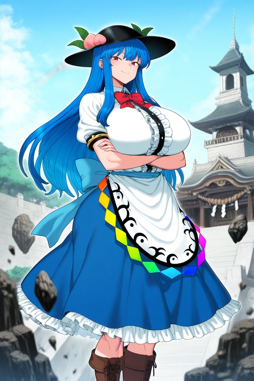 Thick Thigh, Red Eyes, Blue Bow Hentai IA