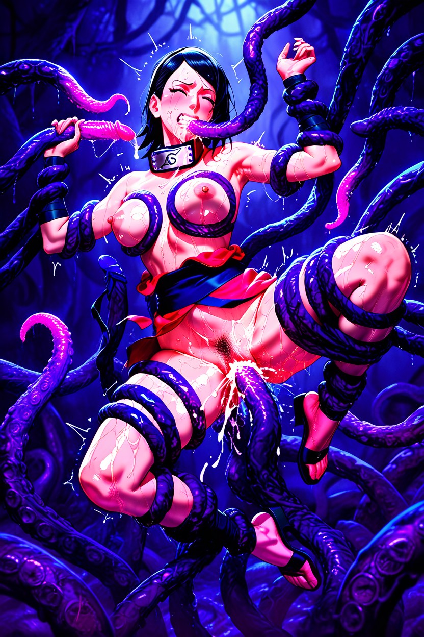 Woman Is Suspended In The Middle Of The Air By Multiple Tentacles, Tentacles Between Breasts, Climax Hentai IA