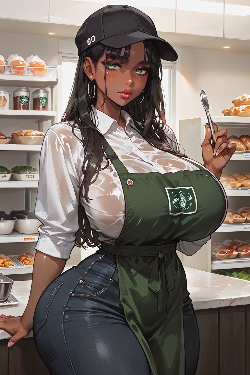 Sexy Glossy Lipstick, Muslos Gruesos, Dark Skin Hentai IA