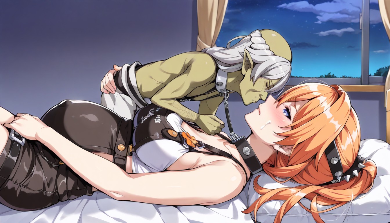 Delgada, Goblin Kiss Female On The Cheek, Female Lying On Bed Hentai IA