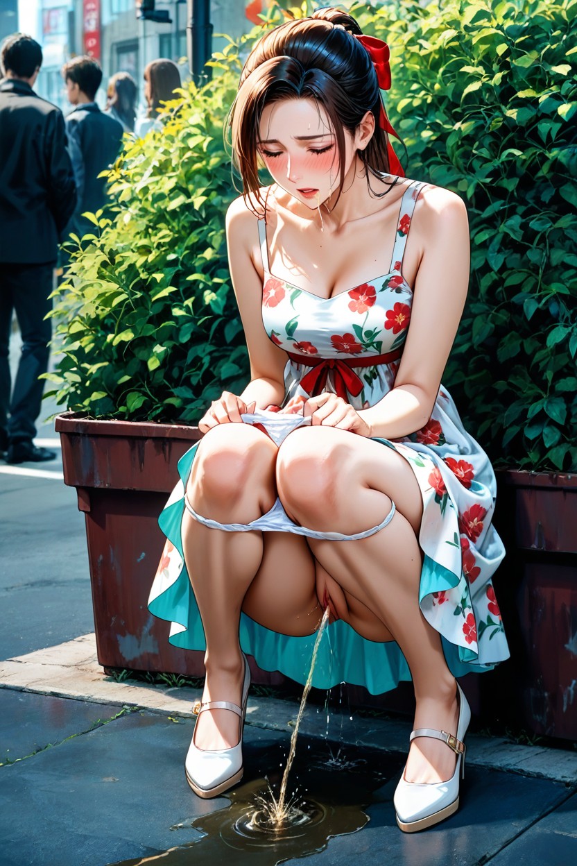 Garbage Bins, Squatting Position, View From Far Hentai IA