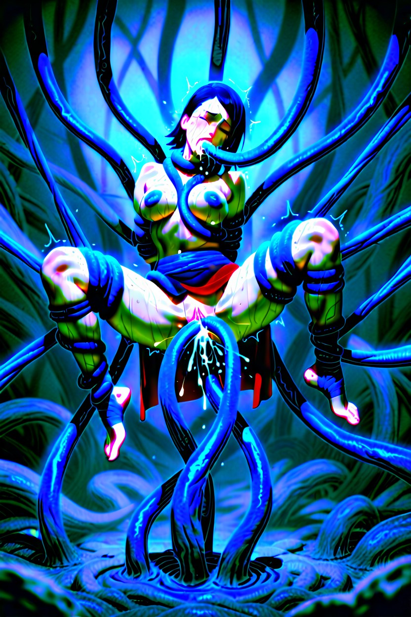 Tentacles Wrap Around Waist, Orgasm, Iluminación Tenue Hentai IA