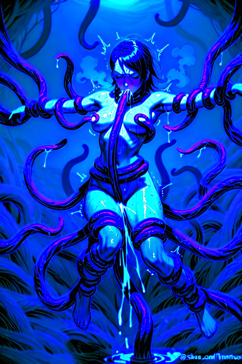 Oiled, Black Hair, Suspension Hentai IA