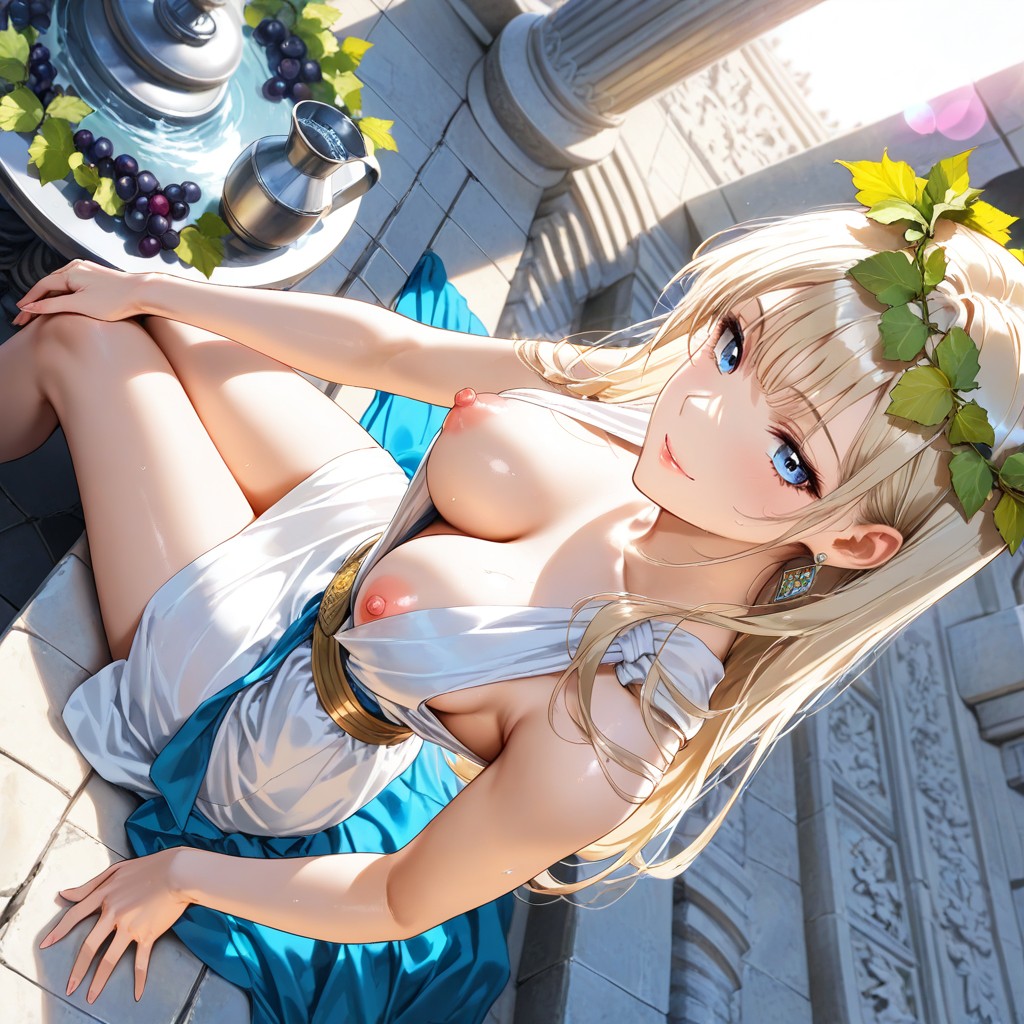 Seductive Smile, Grapes And Olives And Apples On Platter, Large Blue Eyes Hentai IA