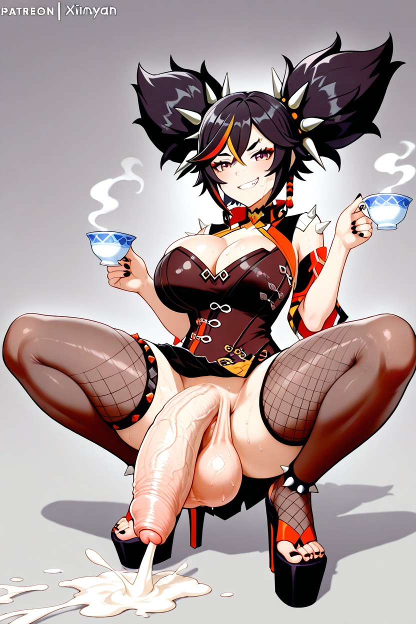 Spread Legs, Ejaculating Semen Into Teacup, Stockings Hentai IA