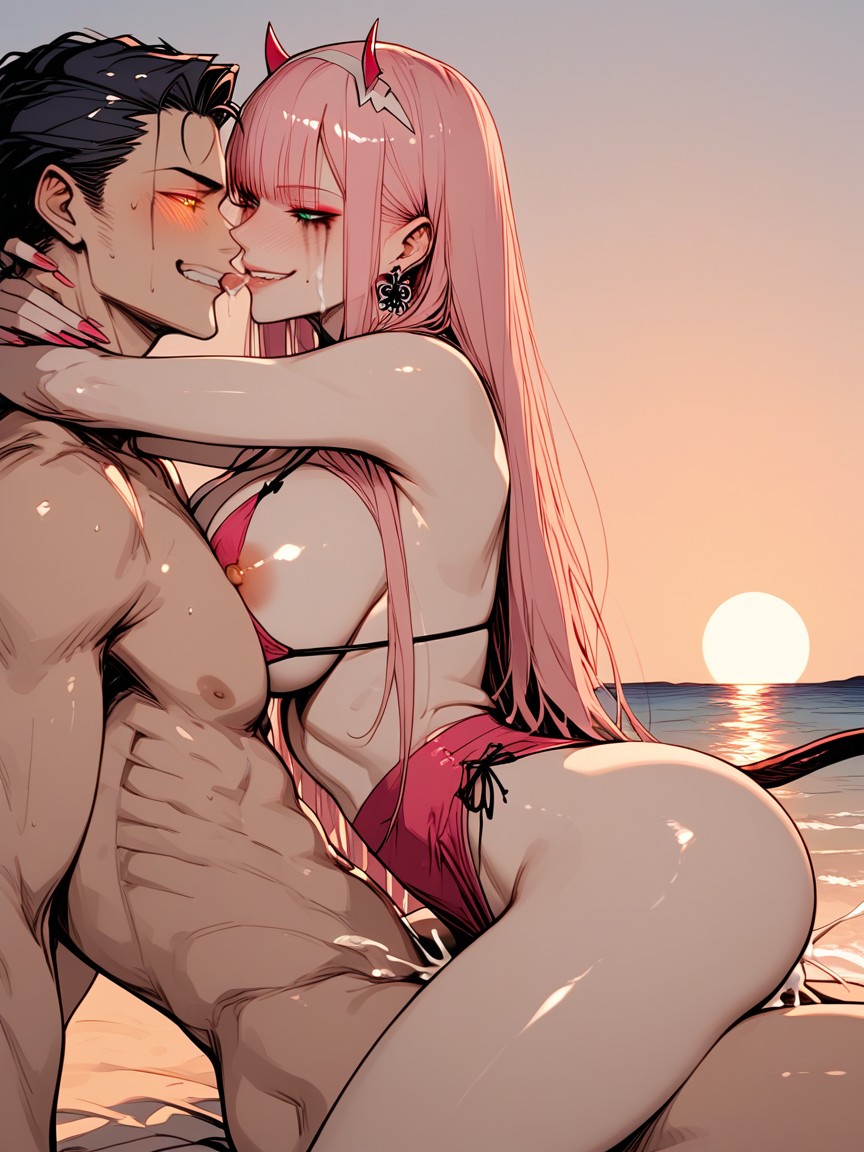 Smug Expression, Sunset, Grabbing Boobs Hentai AI Porn