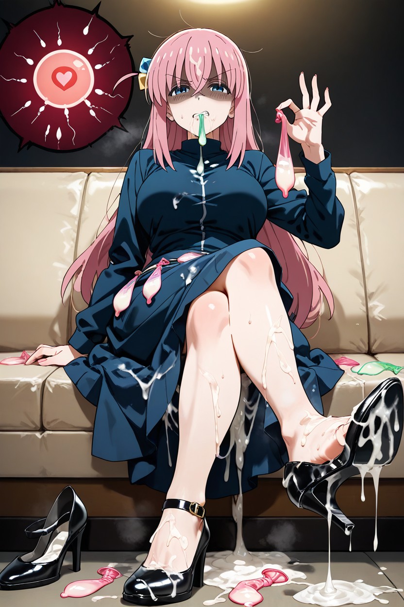 Holding Many Used Condom In Mouth, Cum On Shoes, Motion Lines Hentai AI Porn