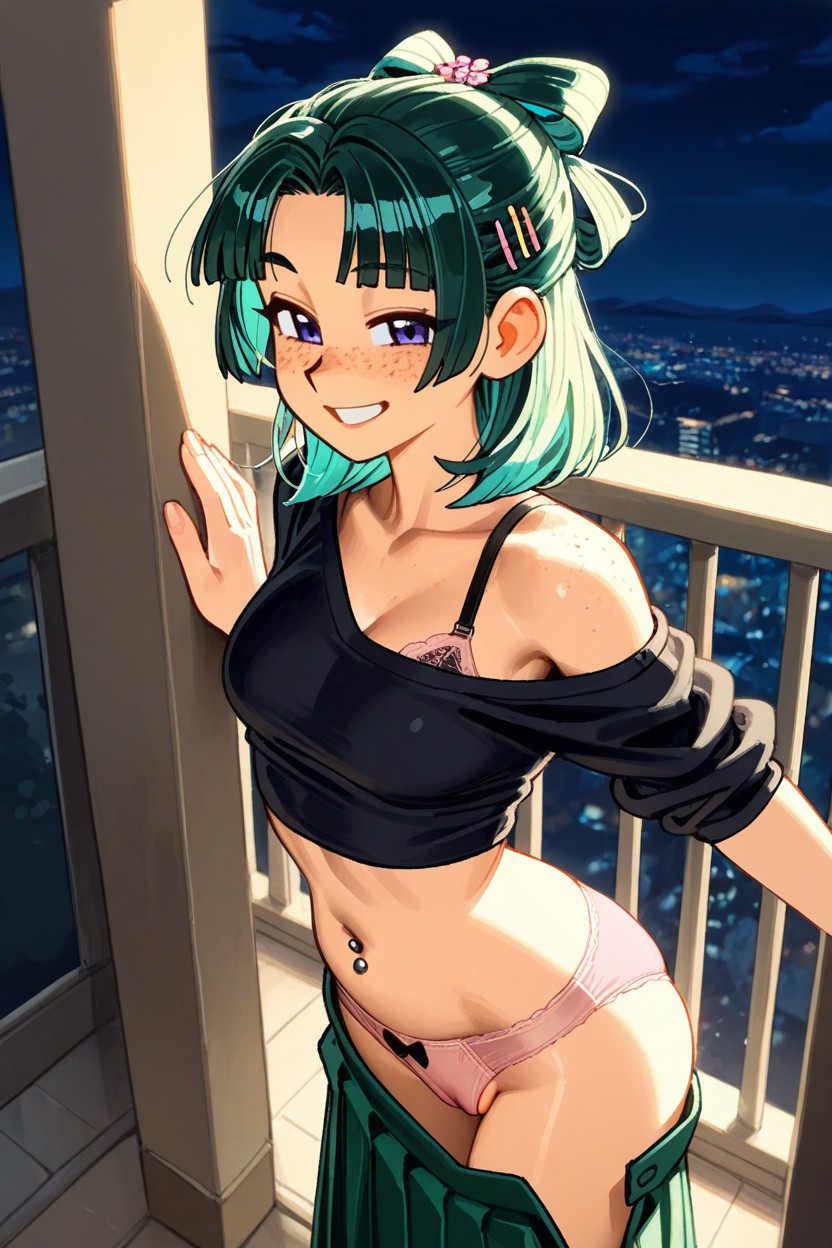 Loose Top, Navel Piercing, Freckles Hentai AI Porn