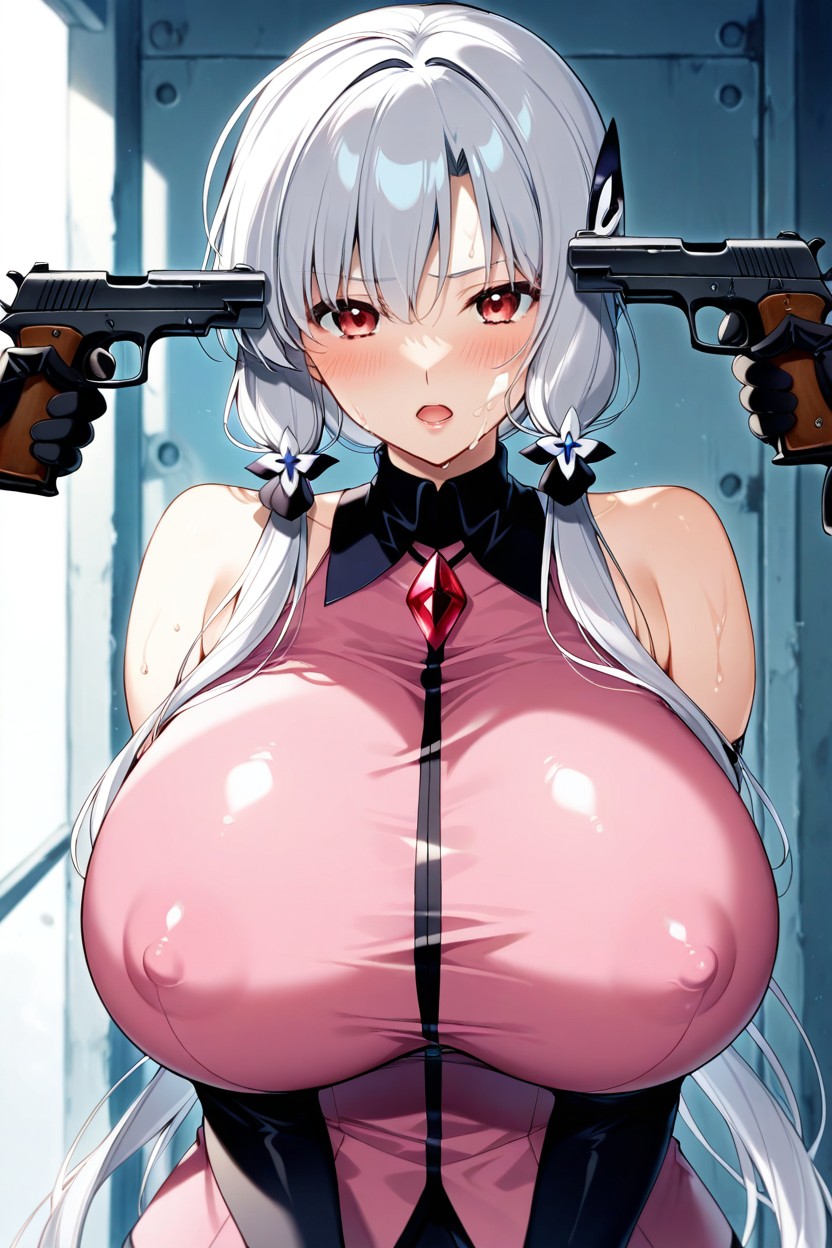 Grey Hair, Looking At Viewer, Breasts 헨타이 AI 포르노
