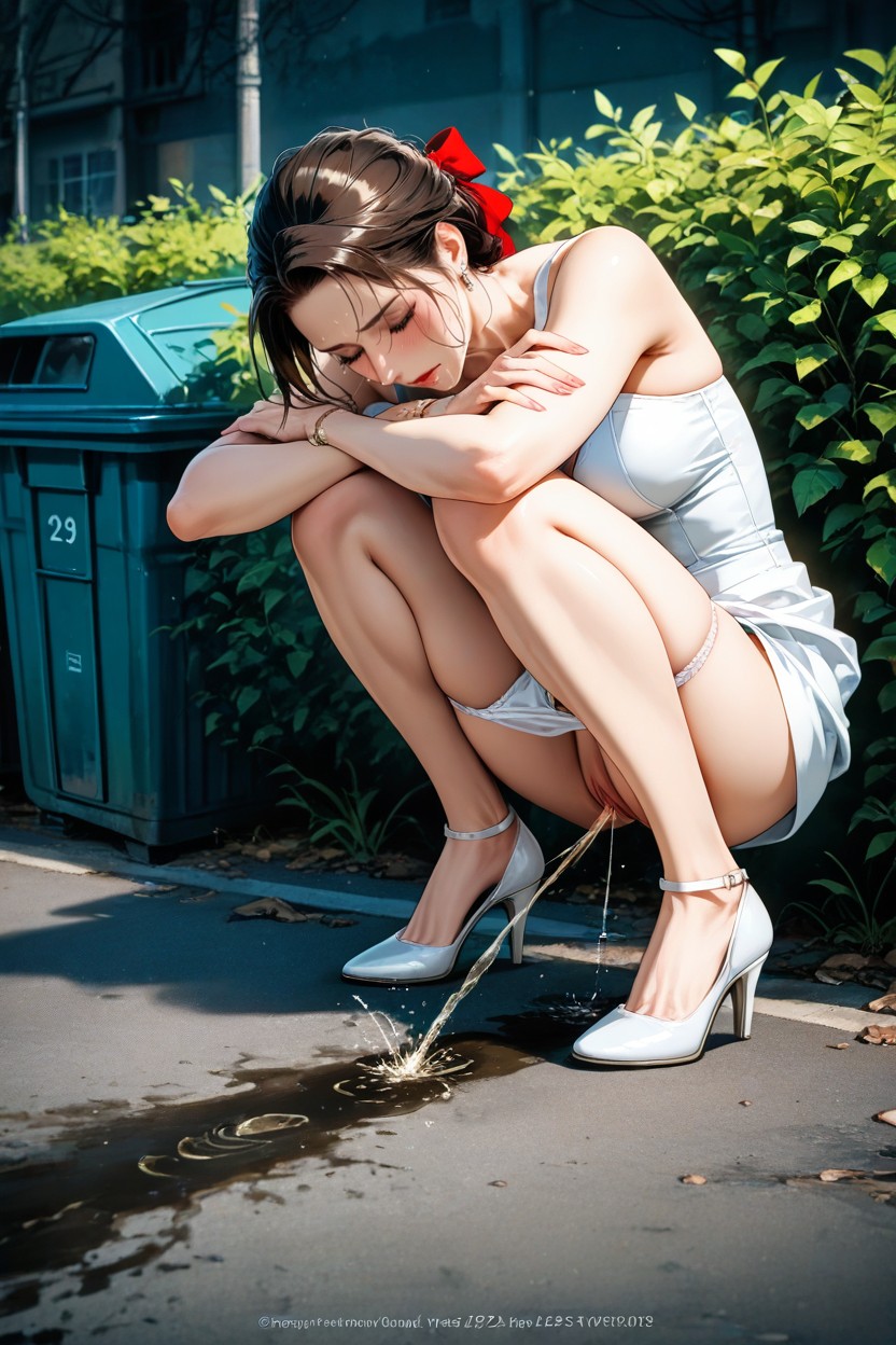 Garbage Bins, Behind Bush, Petite Poitrine Porno IA Hentai