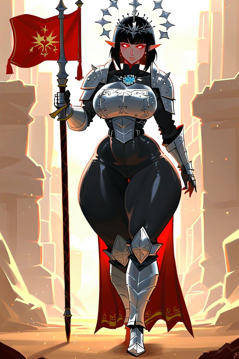 Red Eyes, She Is Fully Clad In The Armor Of Faith—a Beacon Of Light And Unstoppable Amid The Shadows Fully Dressed, Looking At Viewer Hentai AI Porn
