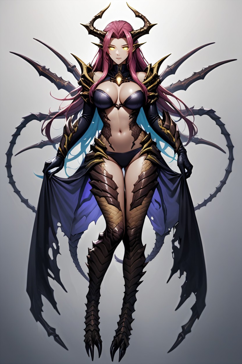 Glowing Yellow Eyes, Voluminous Tendrils Hair, Thick Scales Hentai AI Porn