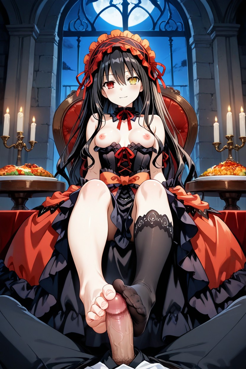 A Gothic Castle, Vampire Cosplay, A Large Red Bow On Her Head Hentai AI Porn