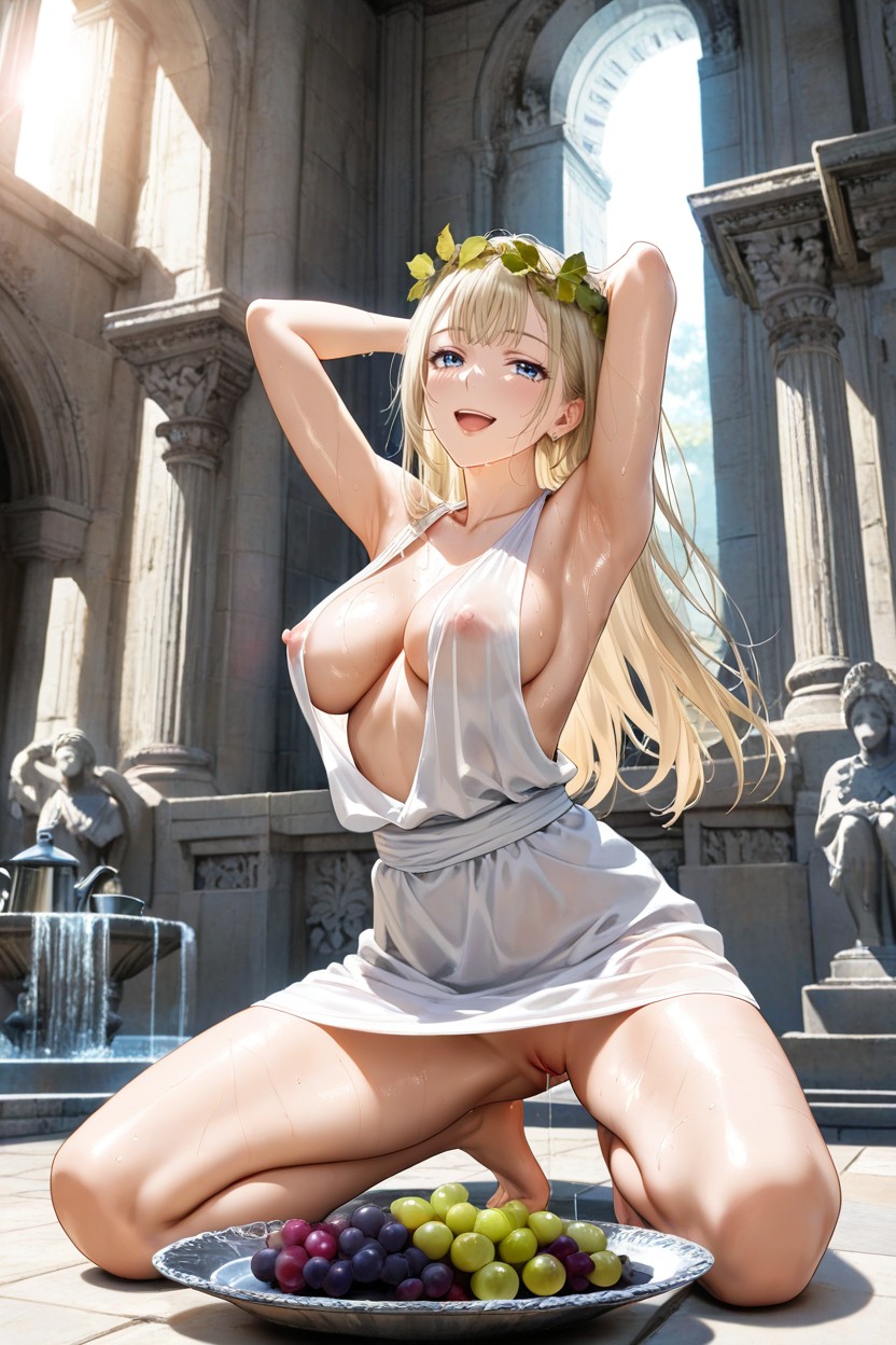 Erect Pink Puffy Nipples Exposed, Ash Blonde Hair, Wispy Hair Bangs Hentai AI Porn