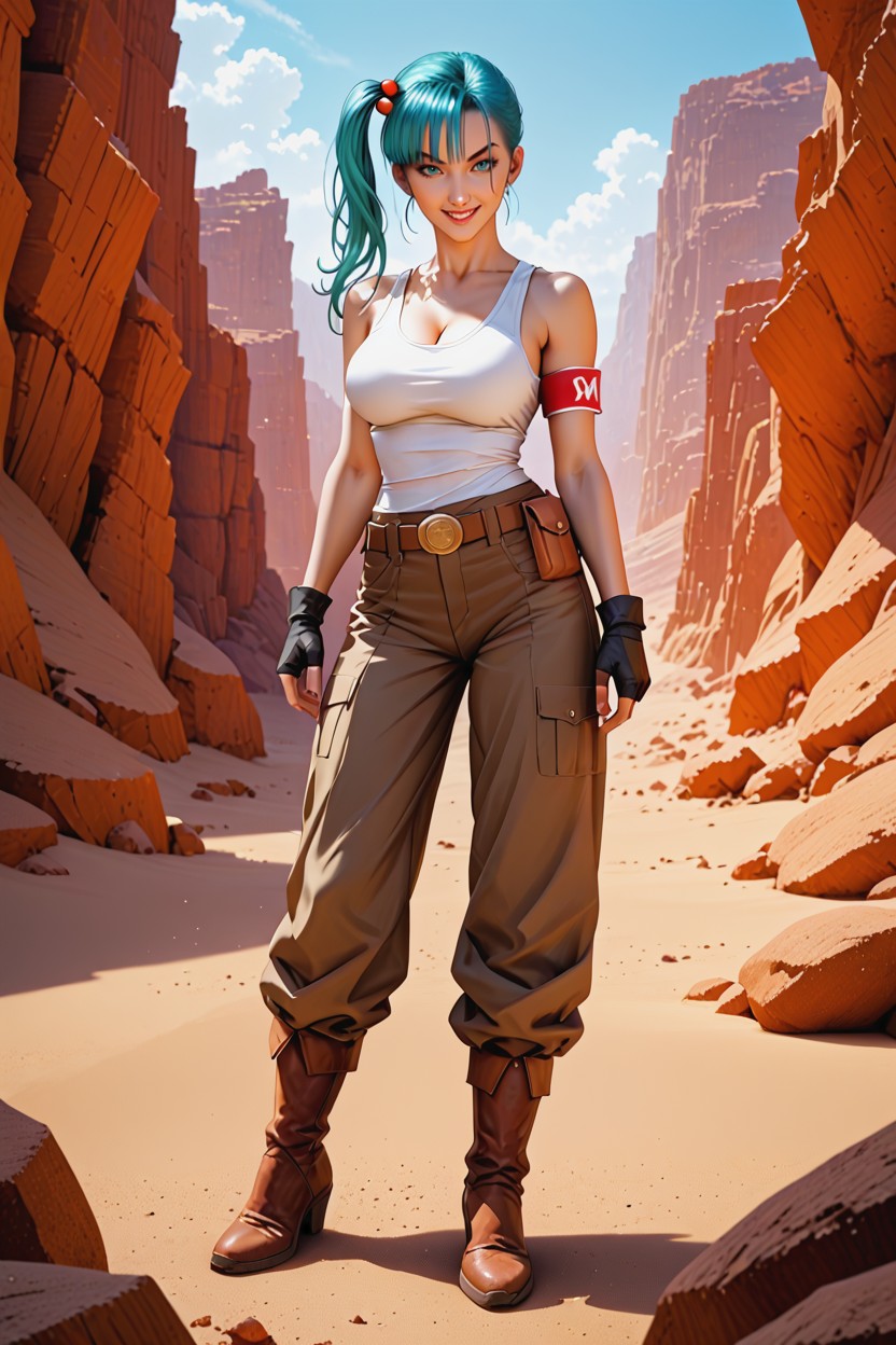 Realistic Proportions, Orange Armband, Single Long Pant Leg On One Side Asymmetrical Design Hentai AI Porn