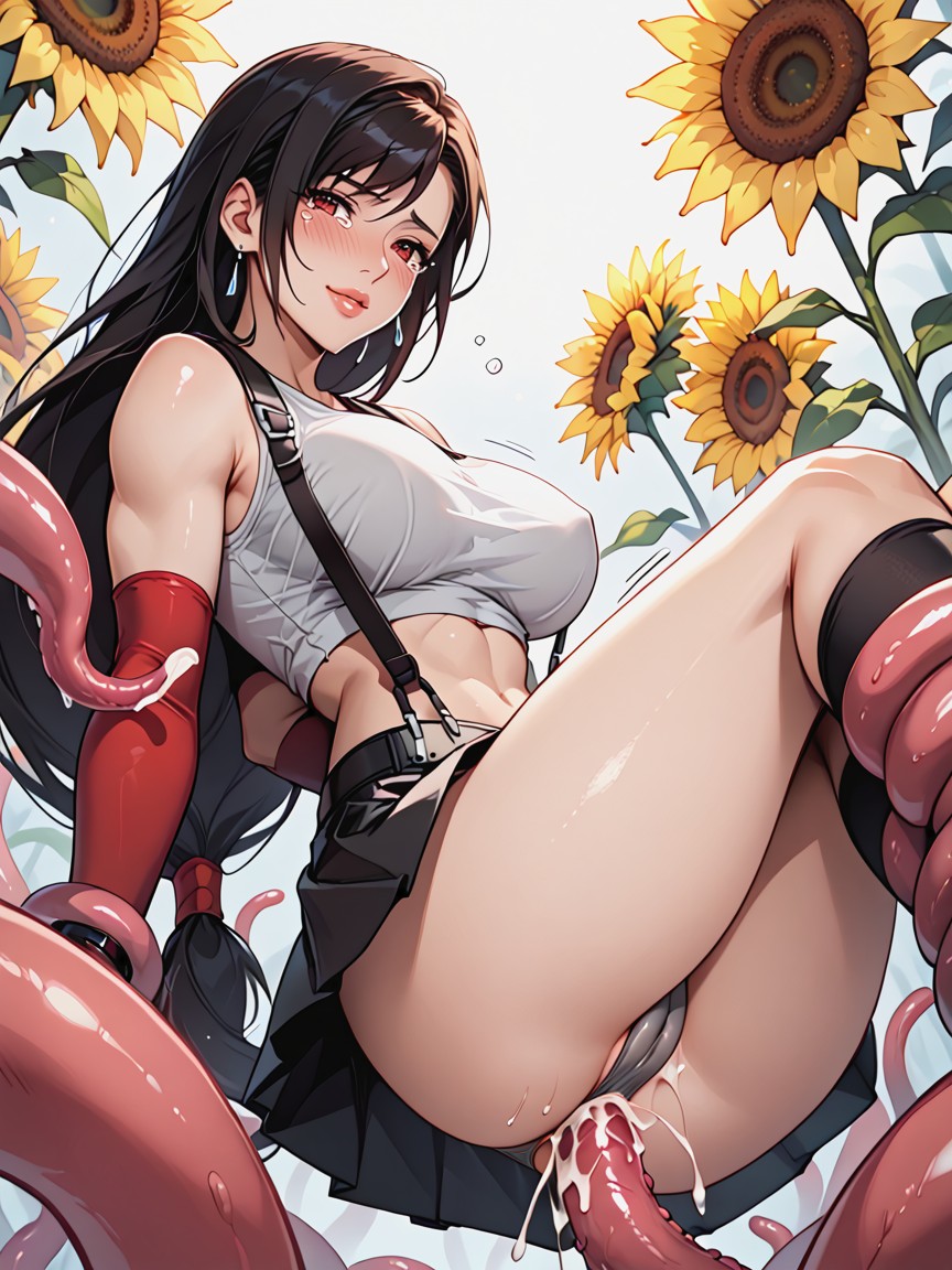 Suspenders, Sunflower Field, Voluptuous Hentai AI Porn