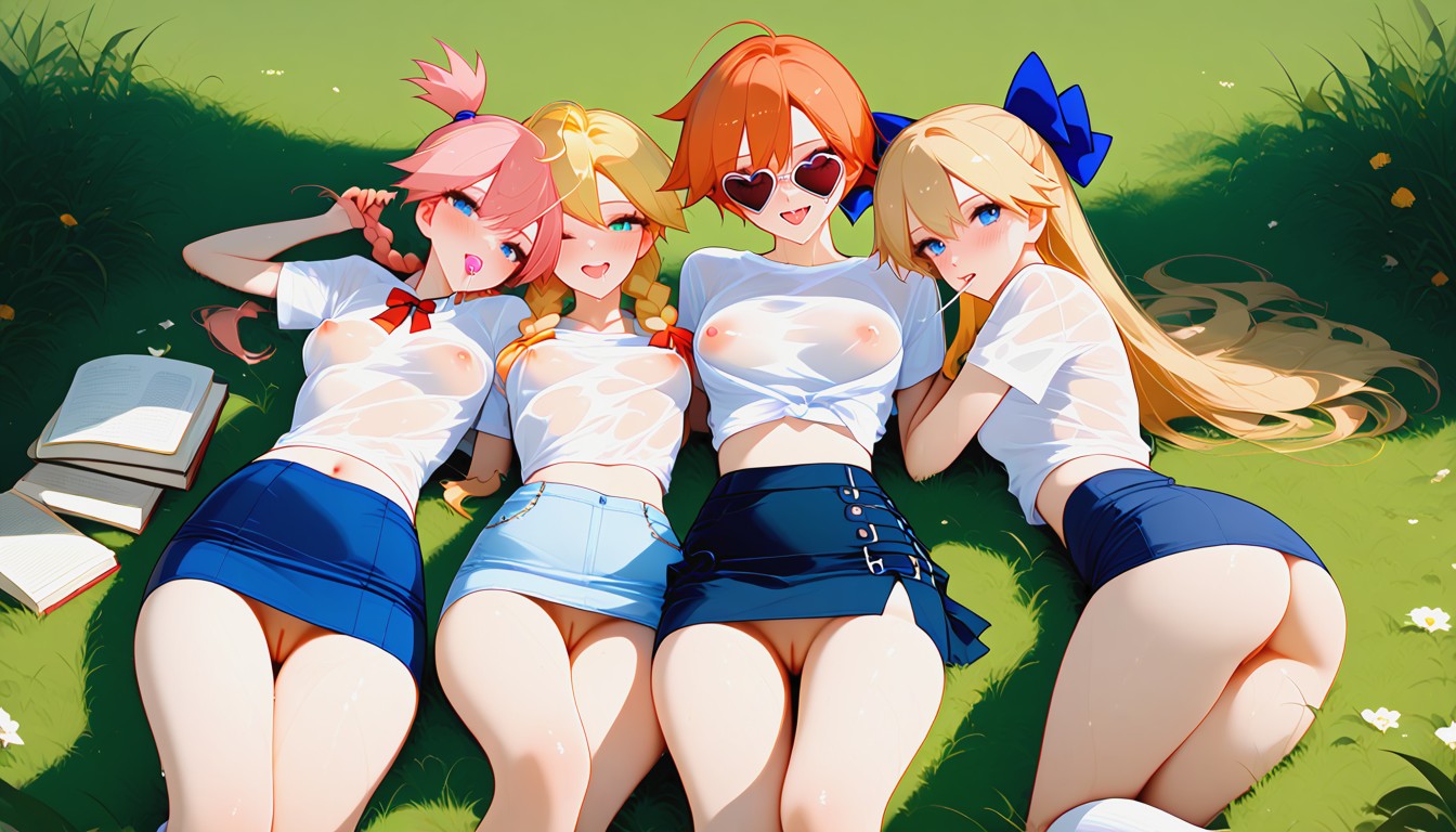 Visible Midriff, Laying Face Down On The Grass, Extreme Waist Hentai AI Porn