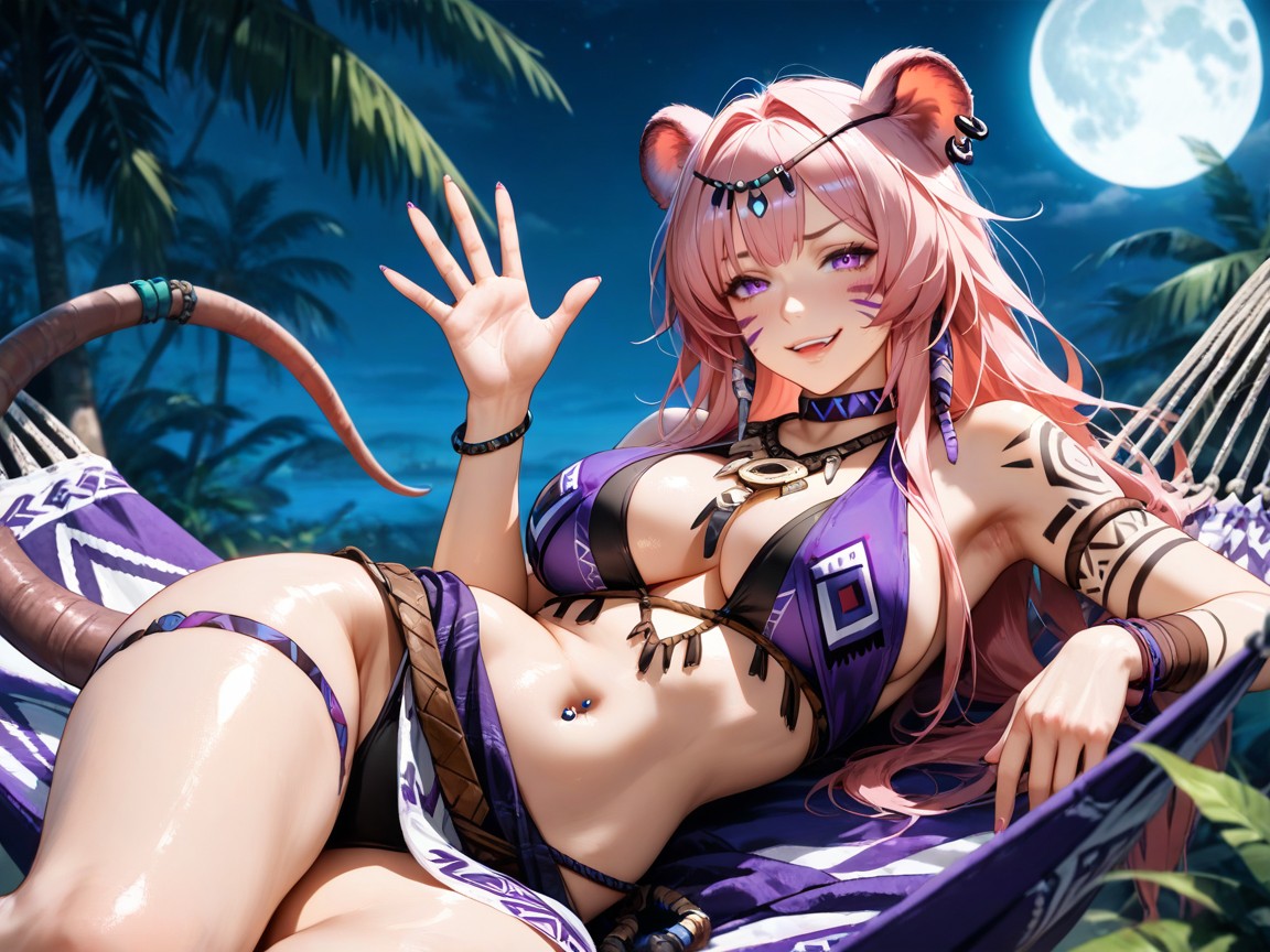 Lin Is Illuminated By Moonlight, Tribal Wear, No Man Hentai AI Porn