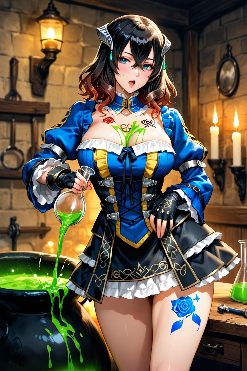 Blue Arm Length Sleeve On Left Hand, Candle Lights, Skinny Hentai AI Porn
