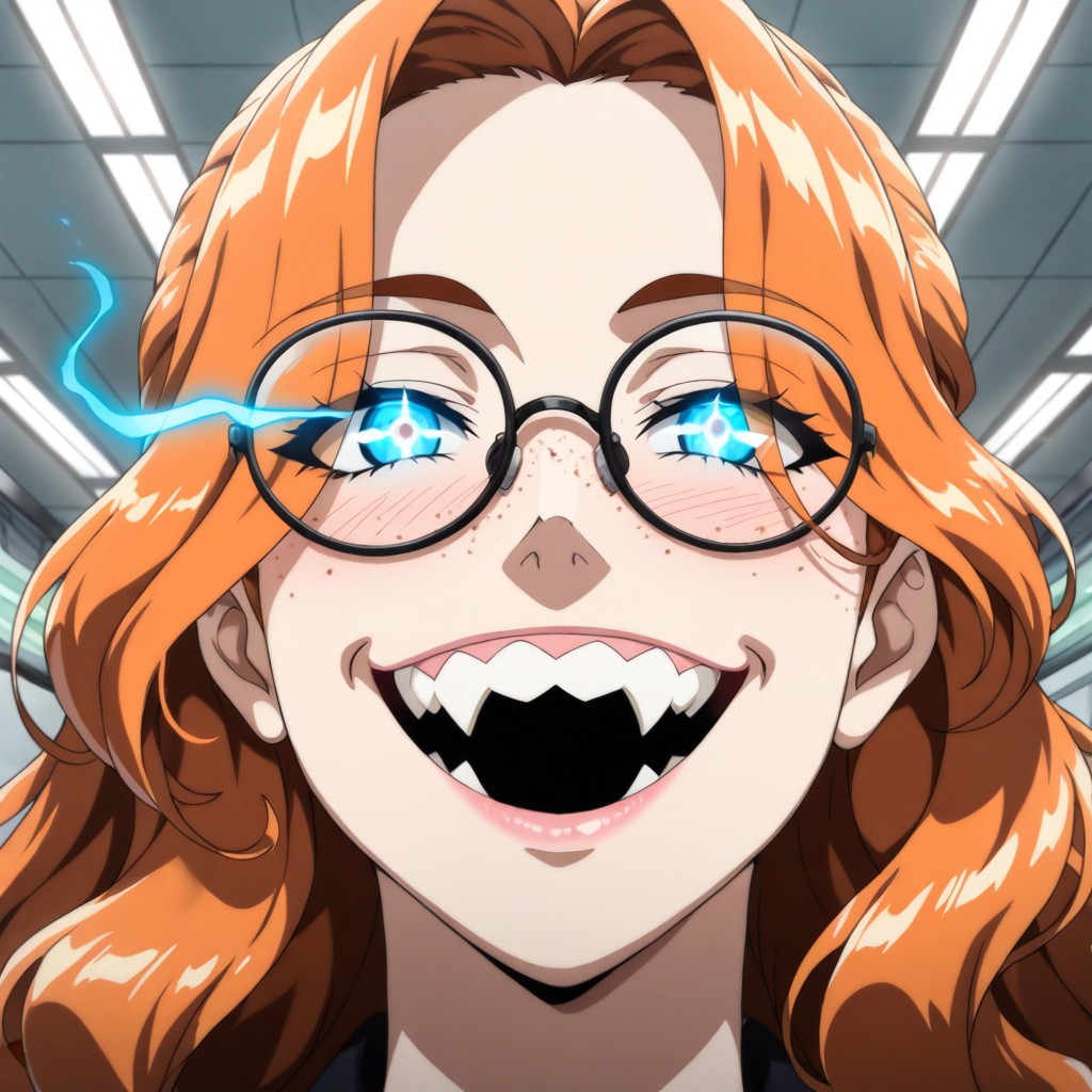 Wingtip Black Eyeliner, Round Glasses, Freckles Covering Face Hentai AI Porn