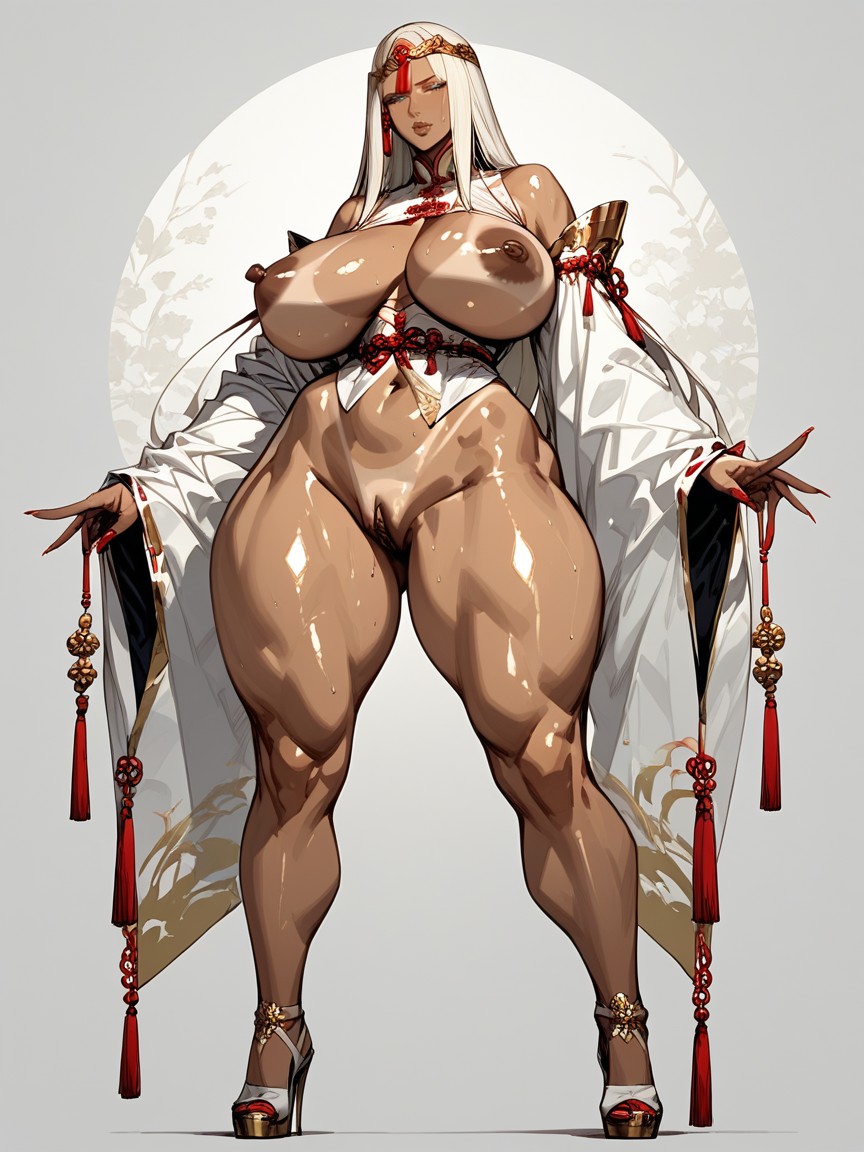 Hard Erect Deep Brown Nipples, Exposed Nipples, Tall Hentai AI Porn