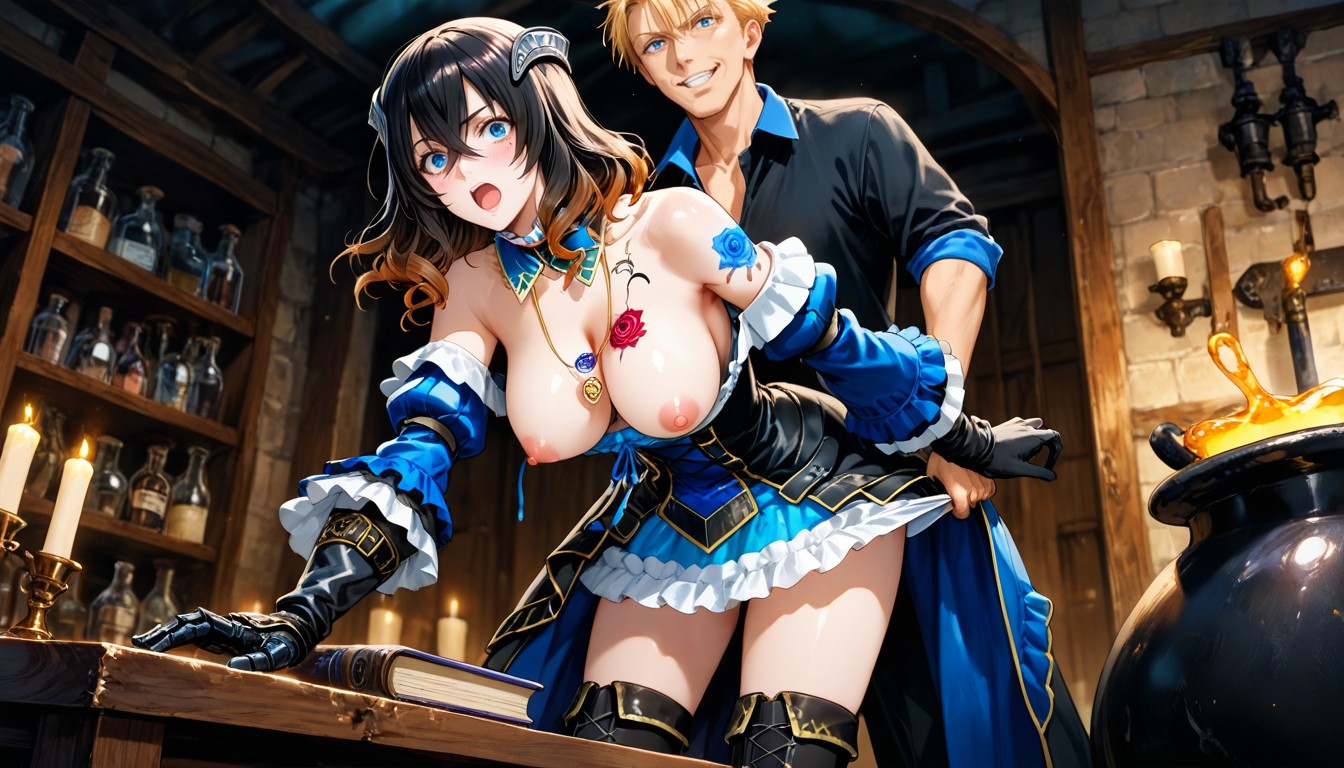 Gothic Victorian Style Outfit, Glass Vials And Beakers, Open Mouth Hentai AI Porn