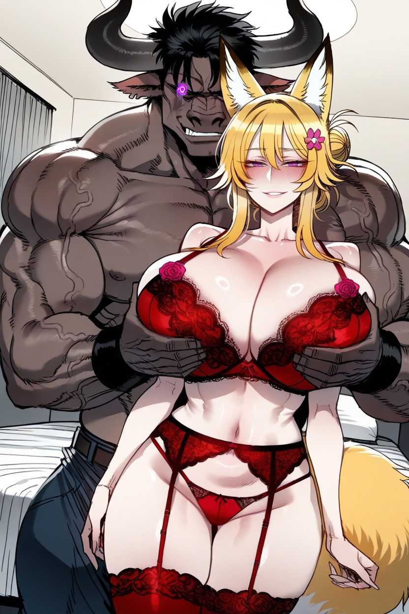 Fox Woman, Sexy Lace Panty, Couple Hentai AI Porn