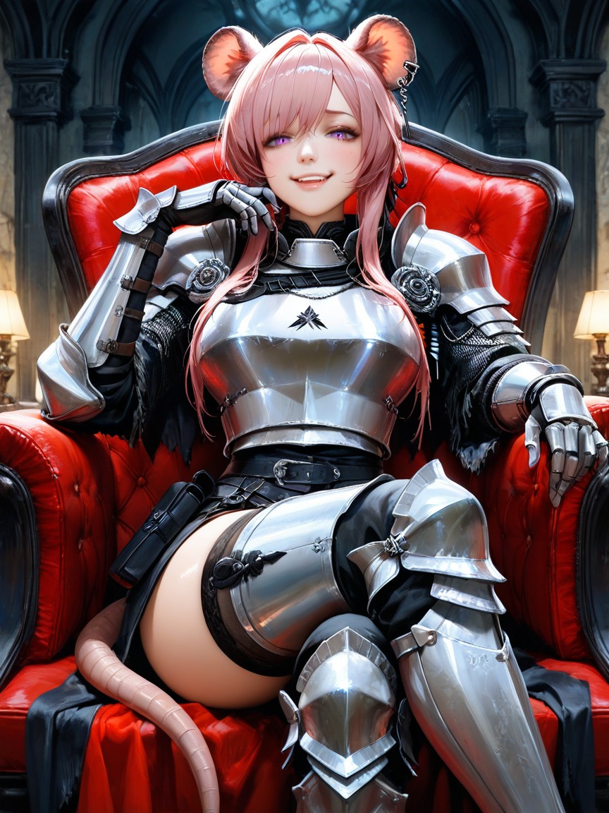 Skinny, Lin From Arknights Wearing A Silver Medieval Armor, Detailed Silver Hip Armor With Black Details Hentai AI Porn