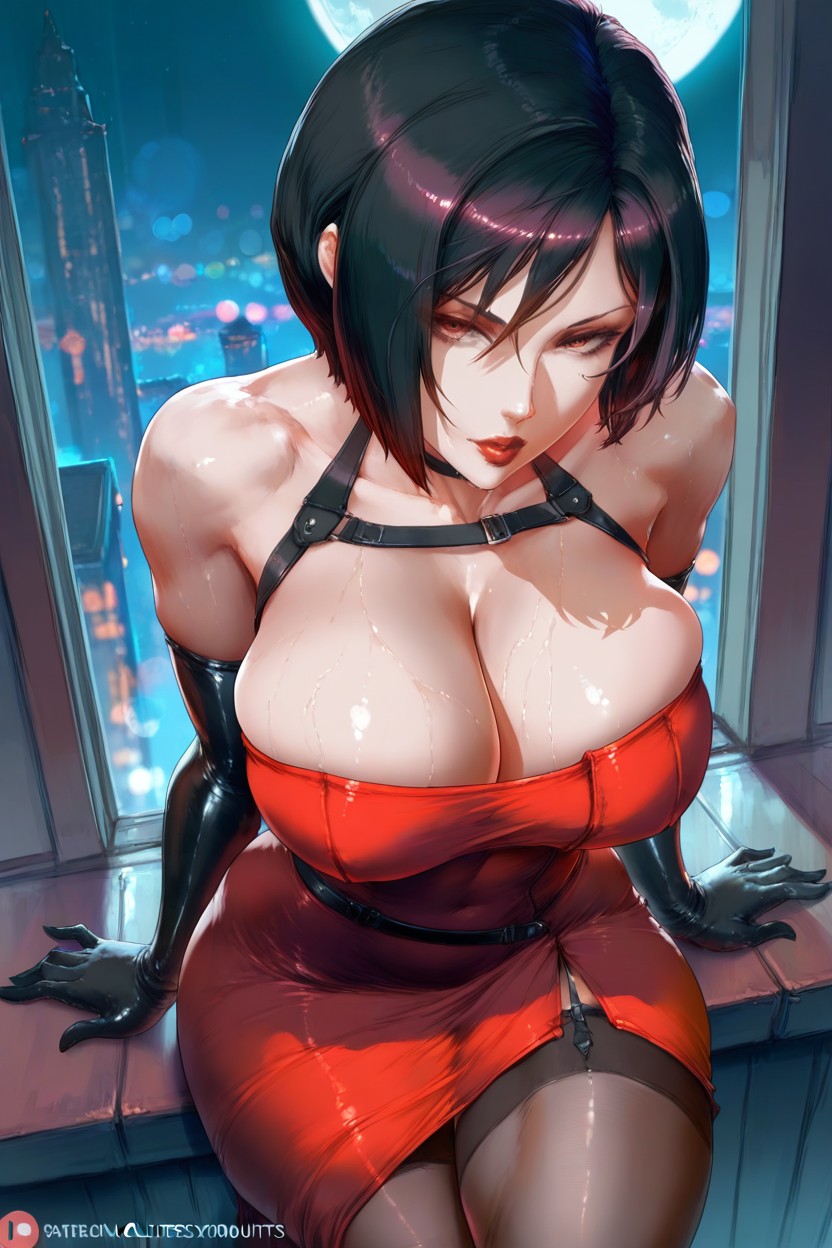 Scarlet Red Tube Dress, Big Curvy Round Ass, Bodycon Skirt Hentai AI Porn