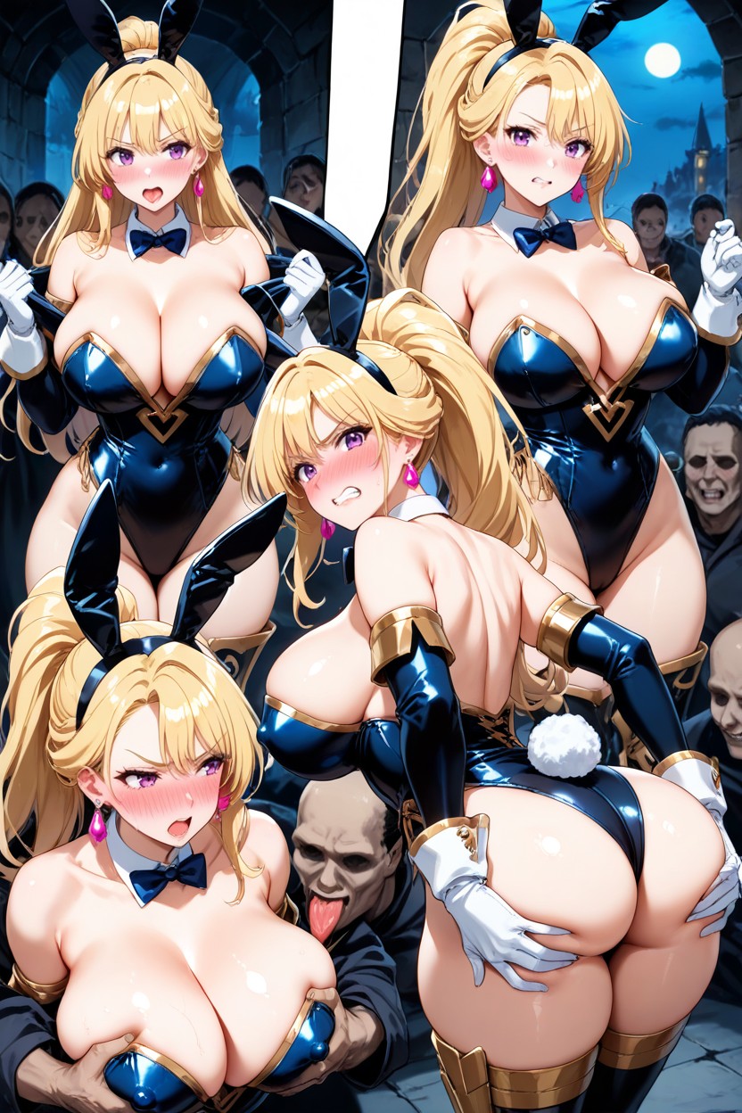 Cleavage Pressed, Curvy Body, Very High Ponytail Hentai AI Porn