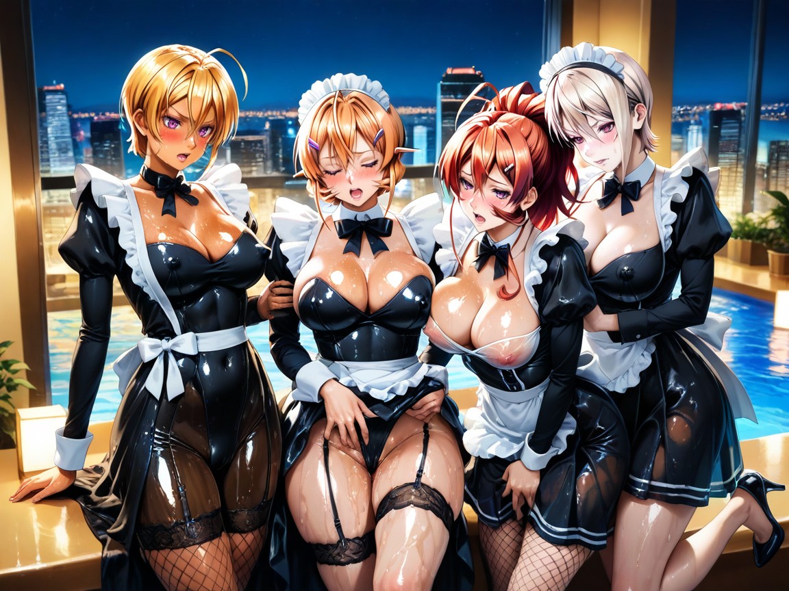 Groping, Panoramic Japan City Window View, Night Radiant Light Hentai AI Porn
