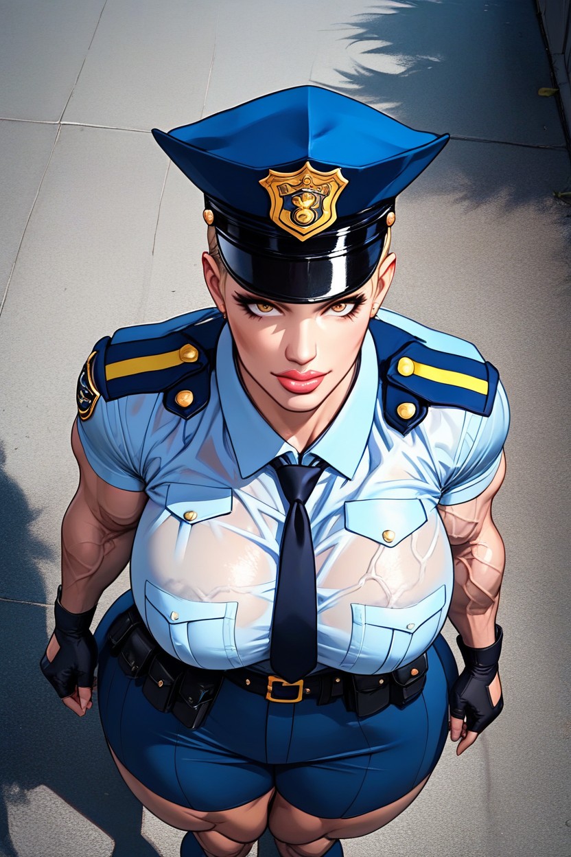 Very Muscular, Full Swollen Bimbo Lips, Upper Side Of The Tits Are Extreme Round Hentai AI Porn