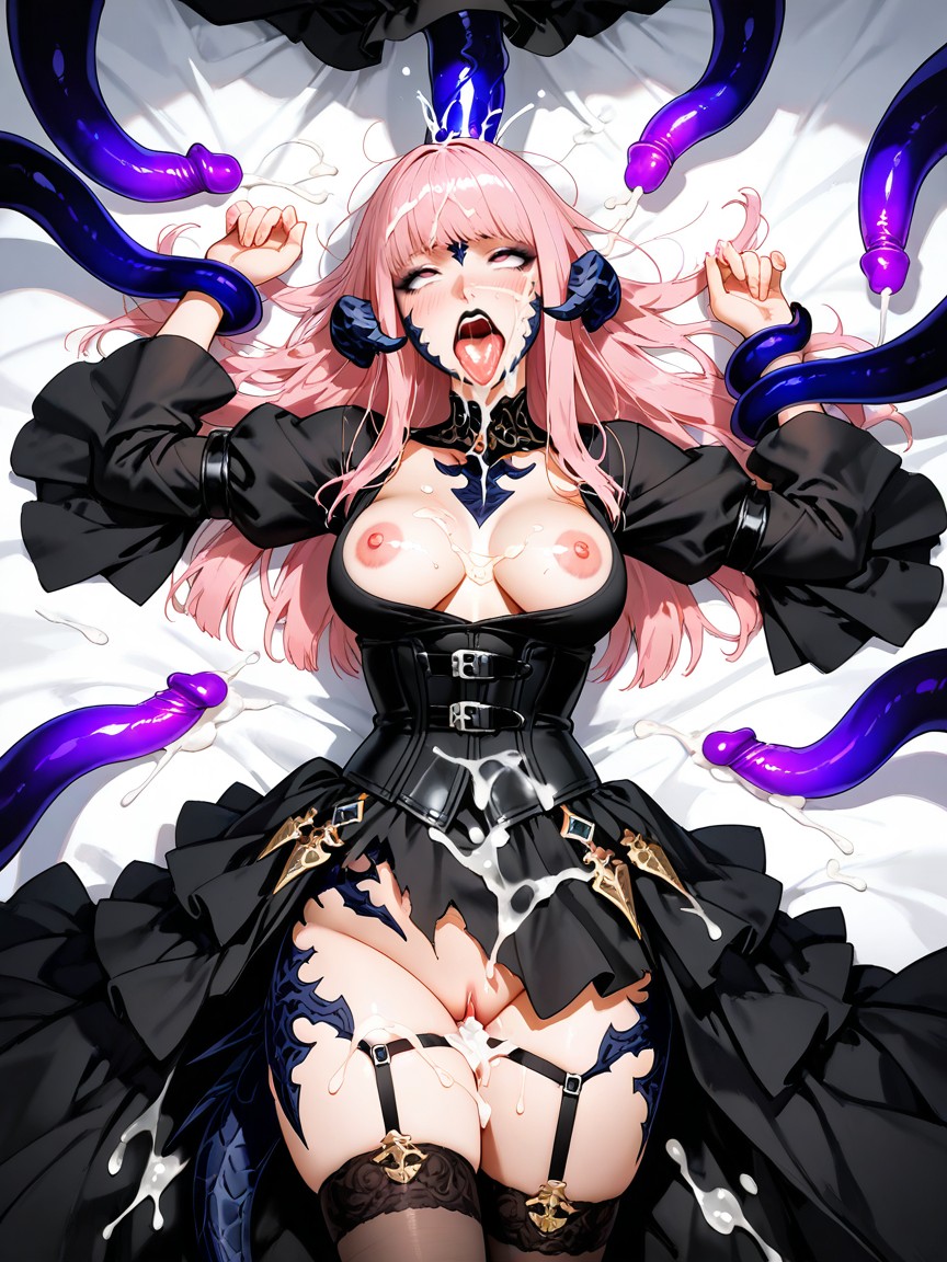 Medium Chest, Tentacles Grab Her Arms Back, Black Lips Meakup Hentai AI Porn