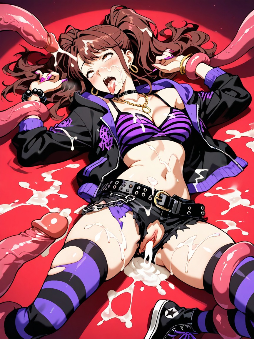 Excessive Beaded Wrist Bands, Tentacles Deepthroat Her, Tongue Out Hentai AI Porn