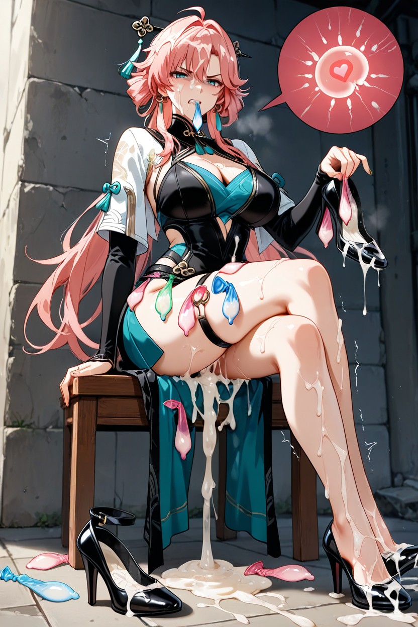 Holding A Used Condom In Hands, Used Condom Thigh Ring, Excessive Cum Hentai AI Porn